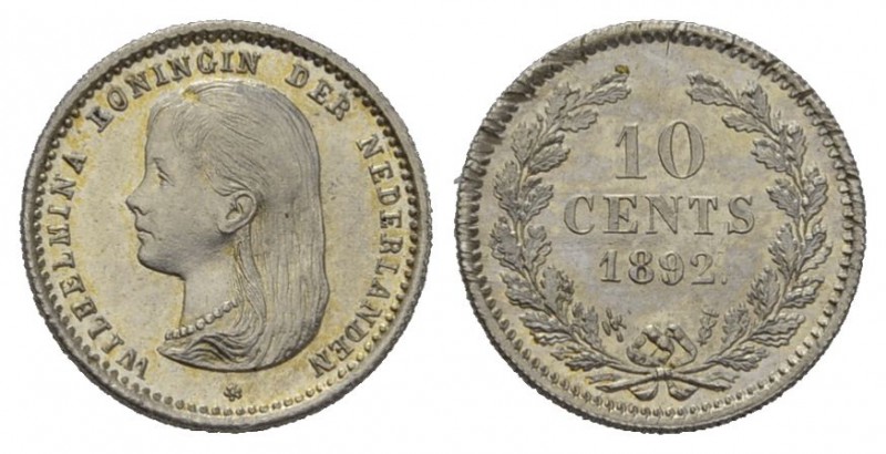 Niederlanden 1892 10 Cents in Silber sehr selten in dieser Qualität 1.4gPrachtvo...