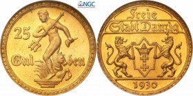 Polen Stadt. 25 Gulden 1930. Fr. 44, J. D11. 7,98 g. GOLD. Selten. Nur 4'000 Exemplare geprägt. 
Attraktives, unzirkuliertes Exemplar NGC MS 64