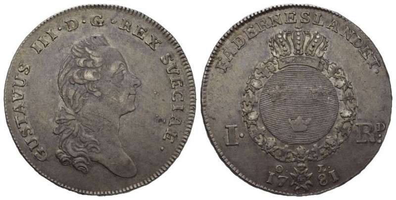Schweden Gustav III. 1771-1792 Taler 1781, OL-Stockholm AAH 47 a Davenport 1736 ...