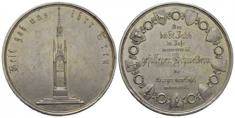 Schweiz / Switzerland Base Stadt. in Silber 1823. Auf die Errichtung des St. Jak...