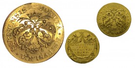 Schweiz / Switzerland Bern 3 Dukaten 1680. Av. Zwei ovale Berner Wappen einander gegenüber gestellt. Darüber jeweils ein Puttenkopf. Oben Krone über d...