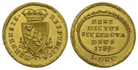 Schweiz / Switzerland Stadt und Kanton. Dukat 1789. 3.43 g. D.T. 489. HMZ 2-215f. Fr. 172. Selten Prachtexemplar 
fast FDC -Prooflike