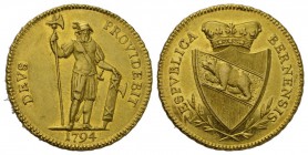 Schweiz / Switzerland Bern Doppeldublone 1794. RESPUBLICA BERNENSIS. Bekrönter ovaler Berner Wappenschild mit Girlanden behangen // DEUS PROVIDEBIT. K...