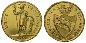 Schweiz / Switzerland Bern, Stadt. AV Doppelduplone 1797 (29 mm, 15.25 g). Av. RESPUBLICA BERNENSIS, Bekrönter Berner Wappenschild zwischen zwei gekre...