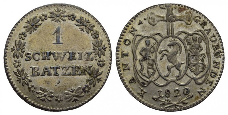 Schweiz / Switzerland / Suisse / Swizzera Graubünden, Kanton. 5 Batzen 1820. 4.4...