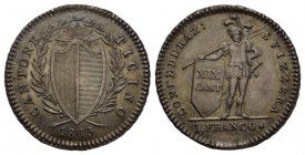 Schweiz / Switzerland / Suisse / Swizzera Tessin 1 Franken 1813, Luzern. Münzzeichen Stern. Laubrand. 7.28 g. D.T. 215b. HMZ 2-925a. 
Gutes vorzüglich...