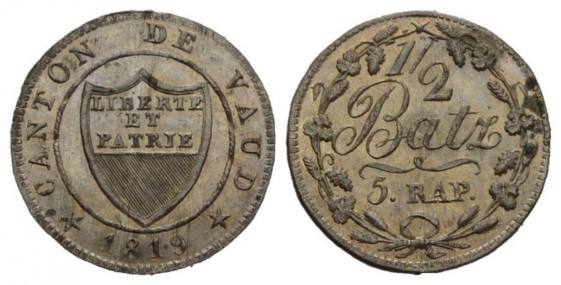 Schweiz / Switzerland / Suisse / Swizzera Waadt 1/2 Batzen 1819. D. T. 238i, HMZ...