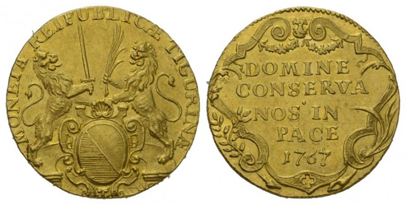 Schweiz / Switzerland / Suisse / Swizzera Zürich Stadt Doppeldukat 1767. Von zwe...