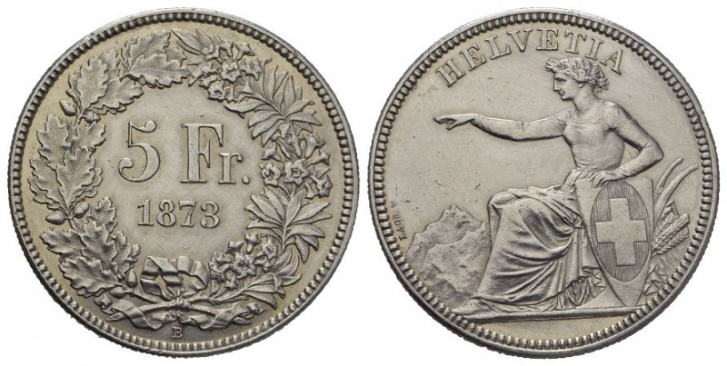 Schweiz / Switzerland / Suisse / Swizzera 5 Franken 1873 B, Bern. 24.93 g. Divo ...