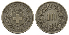 Schweiz / Switzerland / Suisse / Swizzera 10 Rappen 1875. 2.50 g. Divo 53. HMZ 2-1209e. Sehr selten, besonders in dieser aussergewöhnlichen Erhaltung....