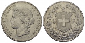 Schweiz / Switzerland / Suisse / Swizzera Eidgenossenschaft. 5 Franken 1900 B, Bern. 25.05 g. Divo 181. HMZ 2-1198i. 
Sehr selten / Very rare. vorzügl...