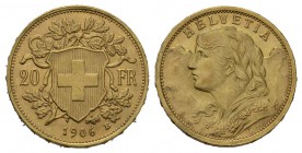 Schweiz / Switzerland / Suisse / Swizzera Eidgenossenschaft seit 1850.
20 Franken Vreneli 1905 B. D.T. 293, Fb. 499. Seltener Jahrgang. vorzüglich/Ste...