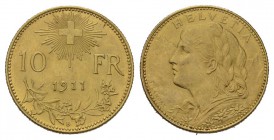 Schweiz / Switzerland / Suisse / Swizzera 10 Franken 1911 B, Bern. Vreneli. 5,80 g Feingold. Divo 273, Fb. 503, Schl. 54. GOLD. Seltener Jahrgang. bis...