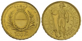 Schweiz / Switzerland / Suisse / Swizzera Freiburg / Fribourg. 100 Franken 1934. Fribourg. Tir fédéral. Nummerierte Probe. Eingravierte Zahl VI auf de...