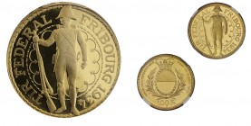 Schweiz / Switzerland / Suisse / Swizzera Fribourg. MS 67 Prooflike 
100 Franken 1934 (900 fein, Prägung Huguenin) auf den Tir fédéral. TIR FEDERAL - ...