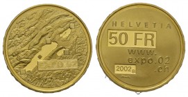 Schweiz / Switzerland / Suisse / Swizzera Laupen. 50 Franken 2002. Expo 02. 11.29 g. Gold ohne Box Proof