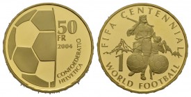 Schweiz / Switzerland / Suisse / Swizzera Eidgenossenschaft Gedenkmünzen 50 Franken 2004. FIFA Centennial. 11.30 g. HMZ 2-1219g. Fr. 523 Proof ohne Bo...