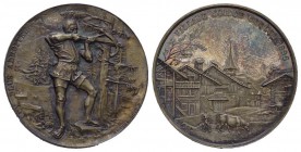 Genf , Schweiz. AR Medaille 1896 (32 mm, 20.69 g), Tir à l'arbalète du Village Suisse.Richter 690a. 
Prachtexemplar. FDC.