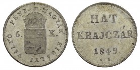 Ungarn 1848-1849. Hat (6) Krajczár 1849 NB. Gekröntes Wappen. Rv. Wert und Jahr.
Erhaltung fast FDC