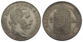 Ungarn Franz I. Joseph 1848 - 1916 Guldenwährung für Ungarn 1 Forint 1870 KB, Mzst, Kremnitz, 
Frühwald 1773 stgl MZZ: Karlsburg