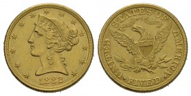 Vereinigte Saaten 5 Dollars 1882 S, San Francisco. Fr. 145. 8.37 g.
Gold. fast unzirkuliert