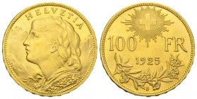 Schweiz Eidgenossenschaft 100 Franken 1925 B, Bern. 32.26 g. Divo 359. HMZ 2-1193a. Fr. 502. Prachtexemplar FDC