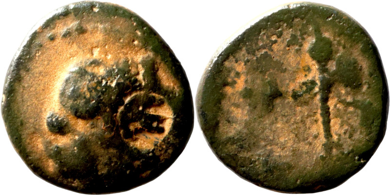 Greek coin 1-4 century bronze

15mm 2,45g

Artificial sand patina