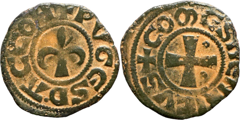 Medieval coin

17mm 1,09g

Artificial sand patina