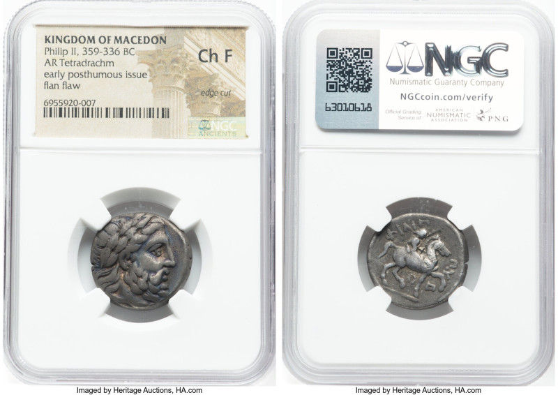 MACEDONIAN KINGDOM. Philip II (359-336 BC). AR tetradrachm (22mm, 1h). NGC Choic...