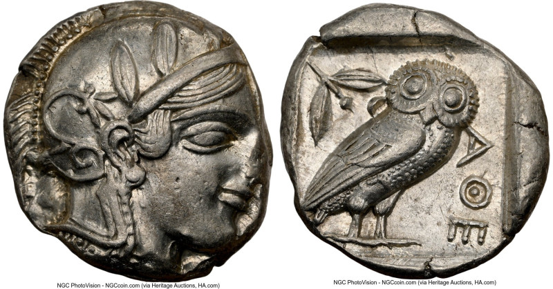 ATTICA. Athens. Ca. 455-440 BC. AR tetradrachm (23mm, 17.16 gm, 8h). NGC AU 3/5 ...