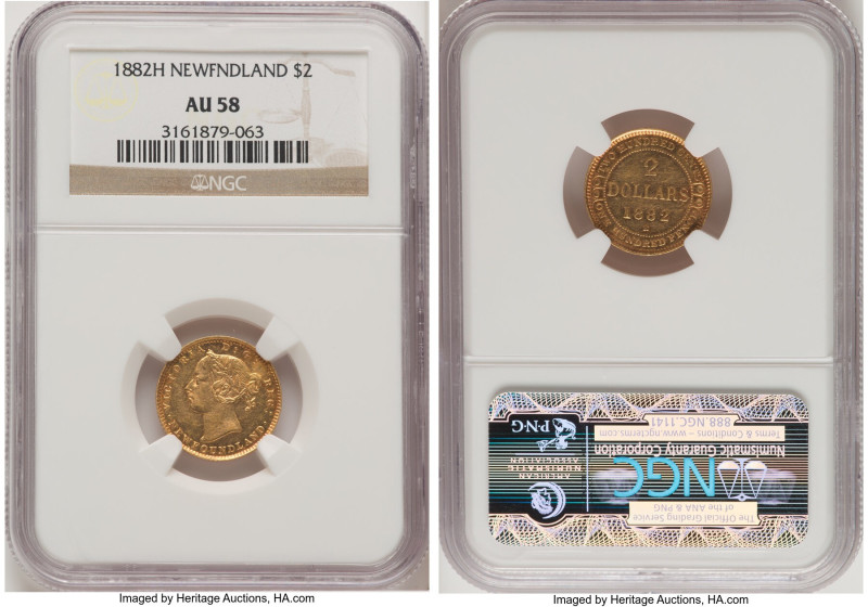 Newfoundland. Victoria gold 2 Dollars 1882-H AU58 NGC, Heaton mint, KM5. Mint fr...