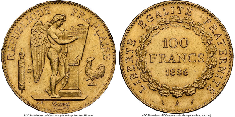 Republic gold 100 Francs 1886-A MS62 NGC, Paris mint, KM832, Fr-552. HID09801242...