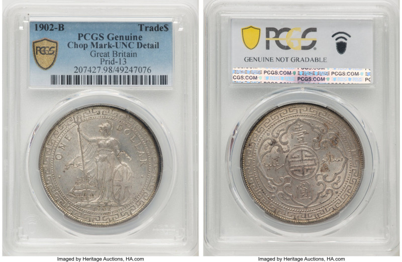 Edward VII Trade Dollar 1902-B UNC Details (Chop Mark) PCGS, Bombay mint, KM-T5,...