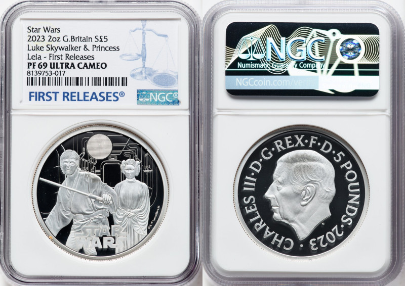 Charles III silver Proof "Luke Skywalker & Princess Leia" 5 Pounds (2 oz) 2023 P...