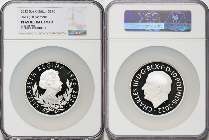 Charles III silver Proof "Queen Elizabeth II Memorial" 10 Pounds (5 oz) 2022 PR6...