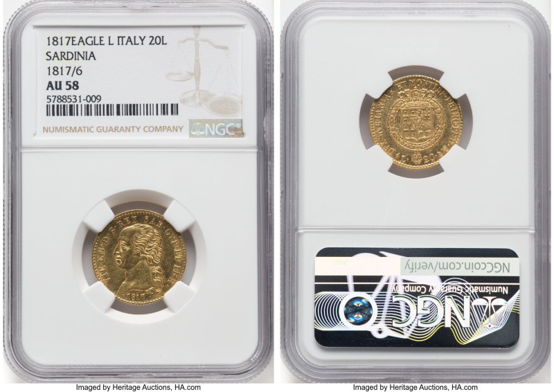 Sardinia. Vittorio Emanuele I gold 20 Lire 1817/6 (Eagle)-L AU58 NGC, Torino min...