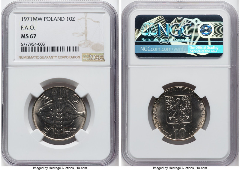 People's Republic 3-Piece Lot of Certified 10 Zlotych 1971-MW NGC, 1) "F.A.O" 10...