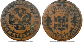 Portuguese Colony. Pedro II 10 Reis 1699-P VG Details (Environmental Damage) NGC, Porto mint, KM2, LMB-7. Struck at the Porto mint for the Colonies an...