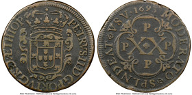 Portuguese Colony. Pedro II 20 Reis 1693-P VF25 Brown NGC, Porto mint, KM1, LMB-12. Struck at the Porto mint for the Colonies and in circulation in Br...