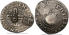 Afonso VI Counterstamped 75 Reis ND (1663) VF35 NGC, KM26, LMB-44. 4.37gm. Type IV crowned "75" countermarked (AU Standard) on Portugal Tostao with Po...