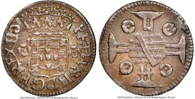 Pedro II 20 Reis ND (1695-1698)-(B) XF Details (Plugged) NGC, Bahia mint, KM74, cf. LMB-113 (only listed as shield flanked by dots, not fleurons). A s...