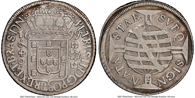 Pedro II 640 Reis 1699-(R) XF45 NGC, Rio de Janeiro mint, KM90.1, LMB-136. From ...