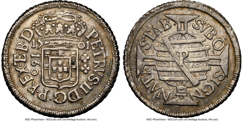 Pedro II 160 Reis 1701-P AU55 NGC, Pernambuco mint, KM88.2, LMB-143. Second fine...