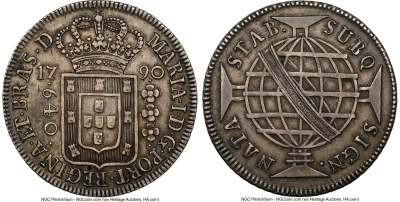 Maria I 640 Reis 1790-(L) XF45 NGC, Lisbon mint, KM222.3, LMB-352. From the Lega...