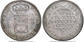 Maria I 640 Reis 1792-(L) AU53 NGC, Lisbon mint, KM222.1, LMB-353. A technically and visually commendable offering, blending a soft, clay-like patina ...
