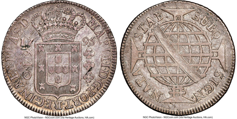 Maria I 640 Reis 1795-(L) AU53 NGC, Lisbon mint, KM222.3. High Crown type. Quite...