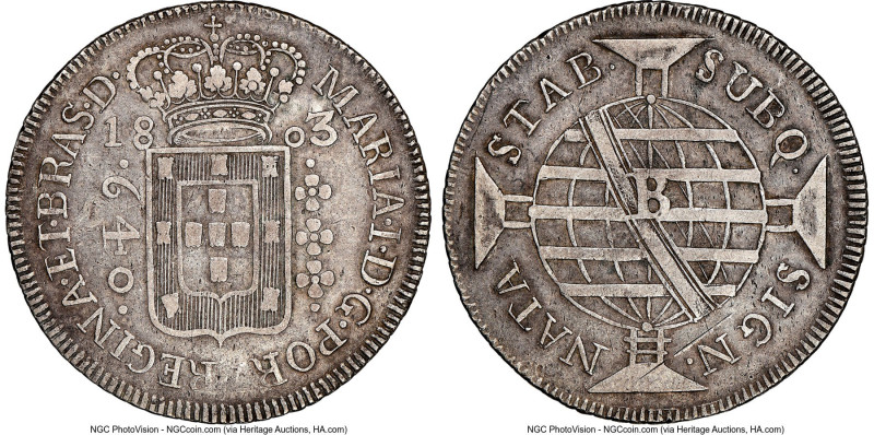 João Prince Regent 640 Reis 1803-B XF40 NGC, Bahia mint, KM231.2, LMB-373. From ...