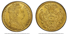 Maria I gold 6400 Reis (Peça) 1790-B AU55 PCGS, Bahia mint, KM226.2, LMB-508. Second type, Lifted veil. The key of all issues and denominations under ...