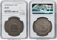 João Prince Regent 960 Reis 1816-B AU58 NGC, Bahia mint, KM307.1, LMB-401a. Overstruck on a Spanish Colonial 8 Reales. From the Legado Collection HID0...