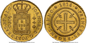 João Prince Regent gold 4000 Reis 1816-(R) UNC Details (Cleaned) NGC, Rio de Janeiro mint, KM312, LMB-576. "REGENS" variety. From the Legado Collectio...